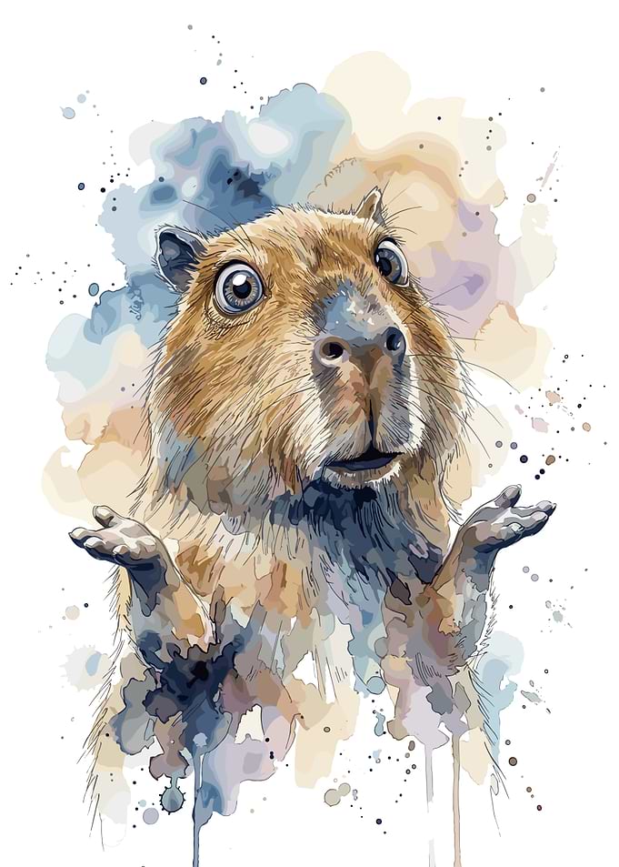 Shrugging Capybara Watercolor Illustration
