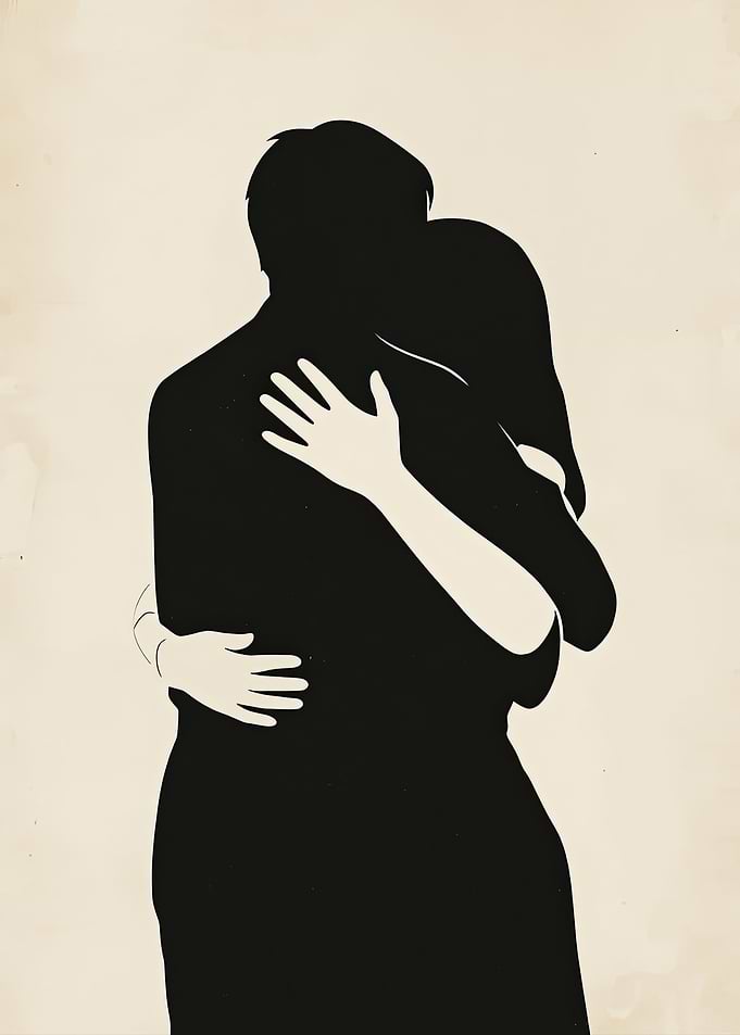 Minimalist Silhouette of a Loving Embrace
