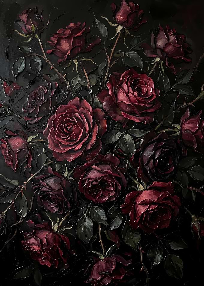Dark Moody Oil Painting of Roses