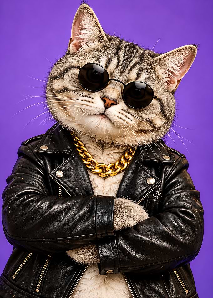 Cool Cat in Leather Jacket