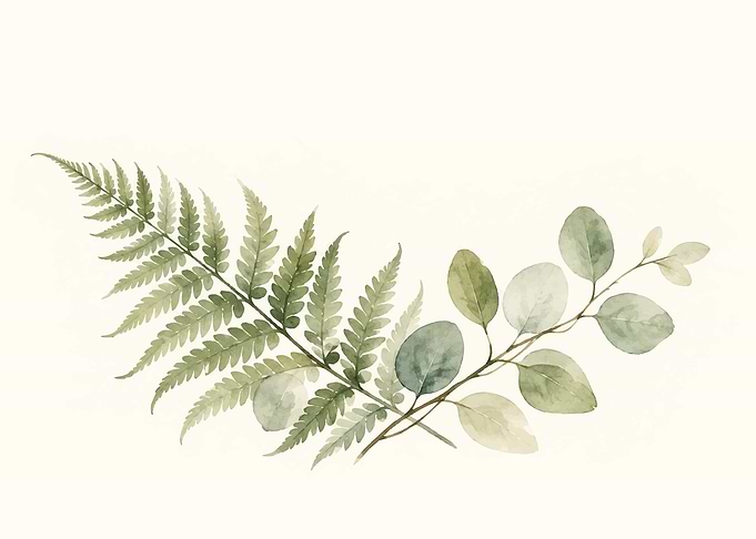 Watercolor Fern and Eucalyptus Botanical Illustration