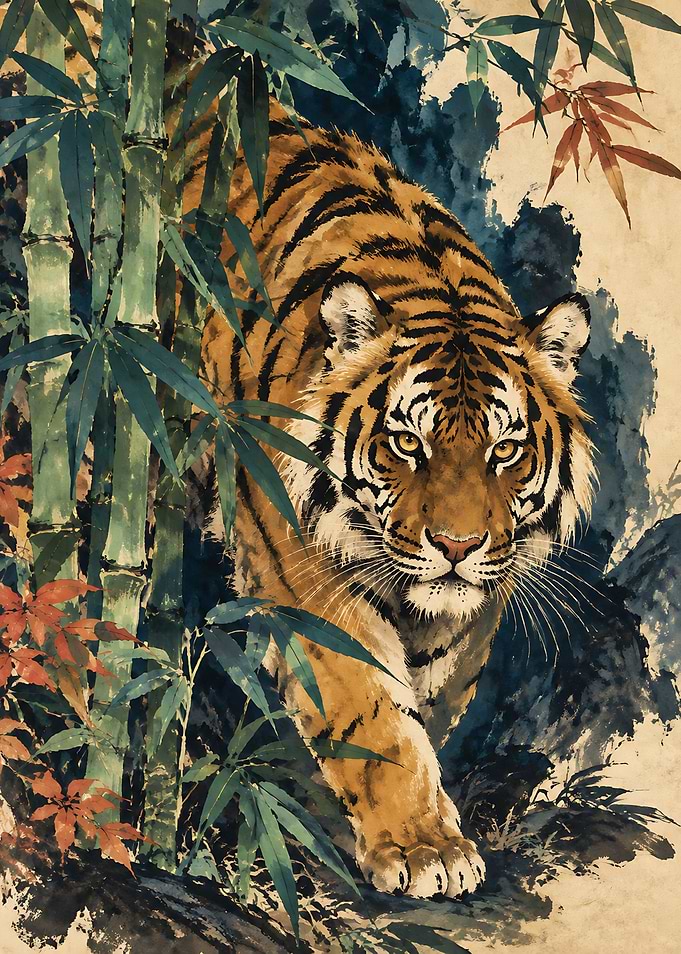 Majestic Tiger in Bamboo Forest