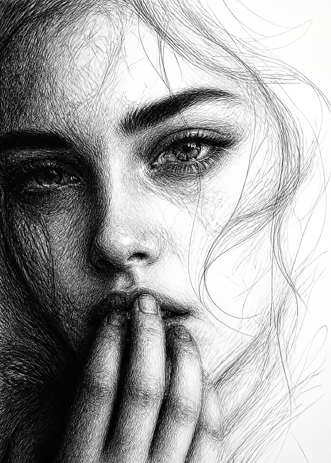 Intricate Pencil Sketch of Woman's Face