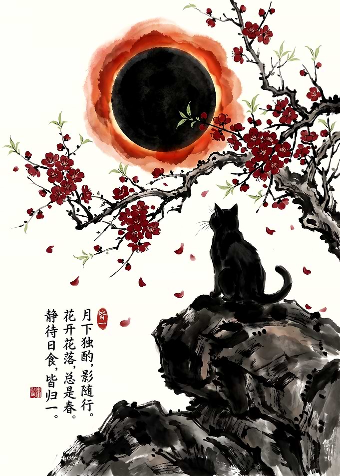 Black Cat Watching Solar Eclipse