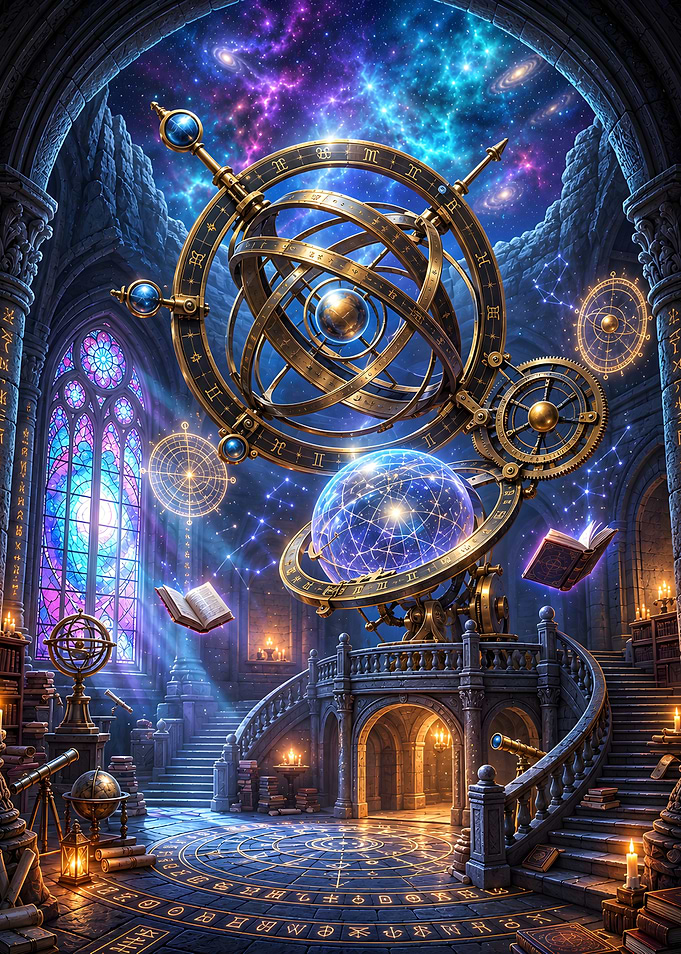 The Celestial Orrery – Enchanted Gothic Observatory Fantasy Art