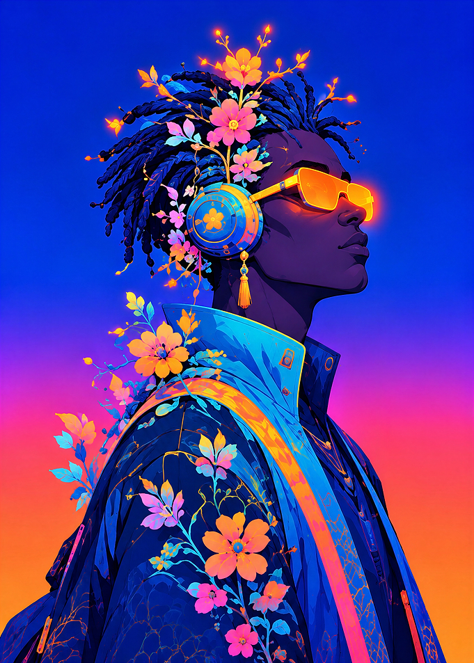 Neon Floral Cyberpunk Portrait