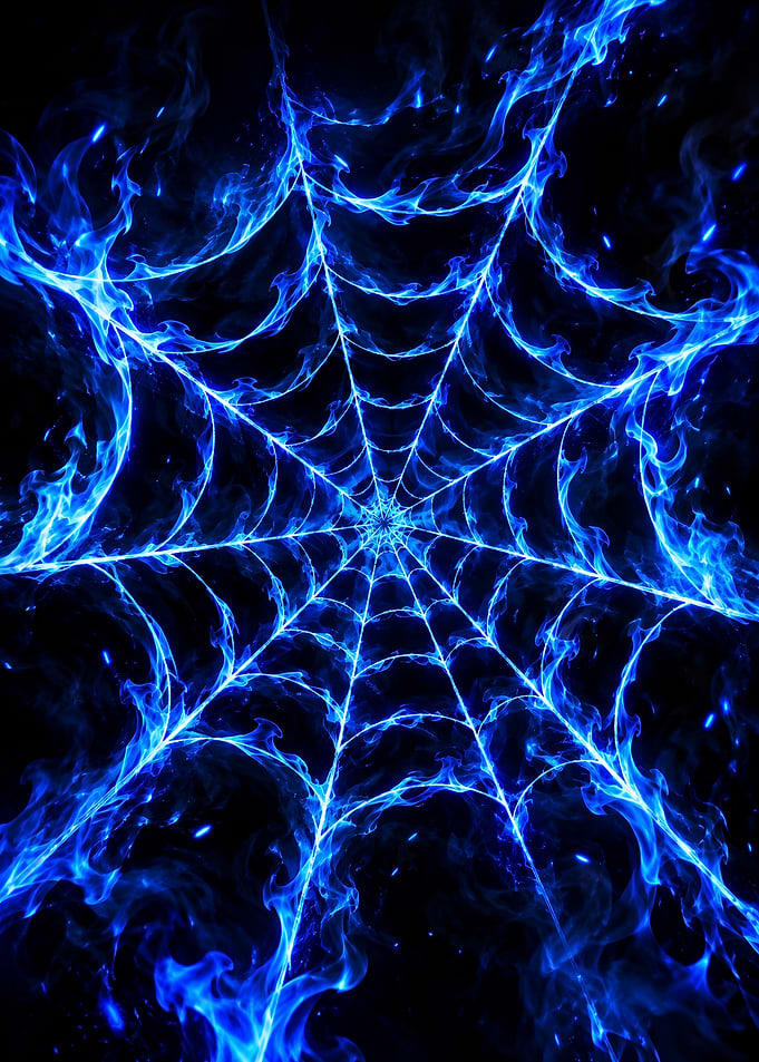 Glowing Blue Fire Spider Web