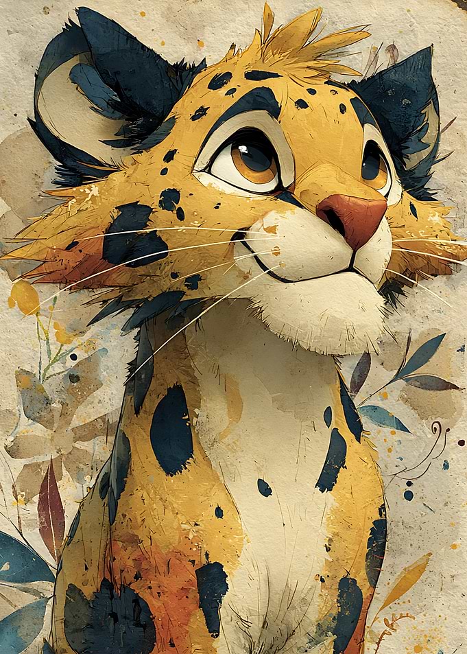 Watercolor Style Cute Leopard Cub