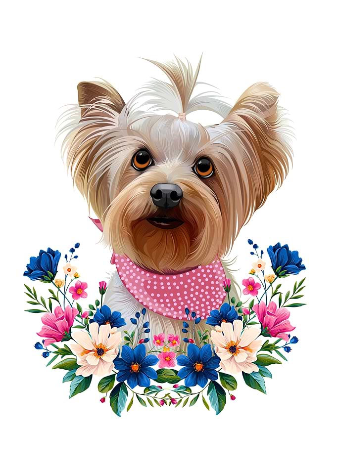 Yorkshire Terrier with Floral Wreath