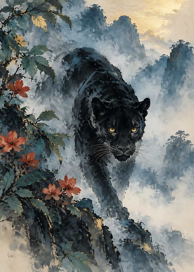 Black Panther in Misty Mountains
