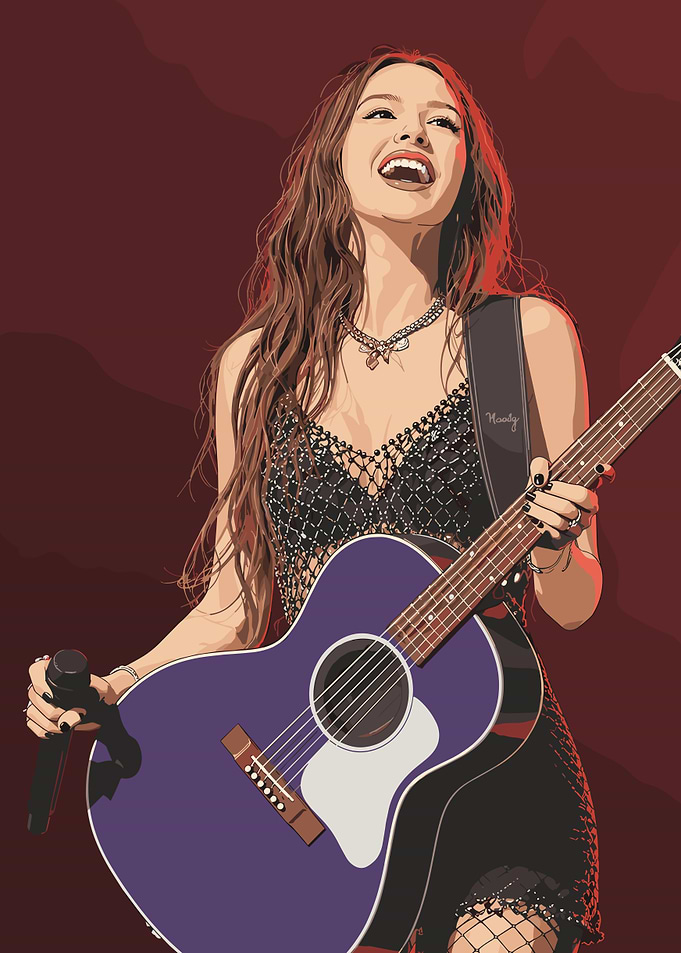Olivia Rodrigo Performing with Purple Guitar
