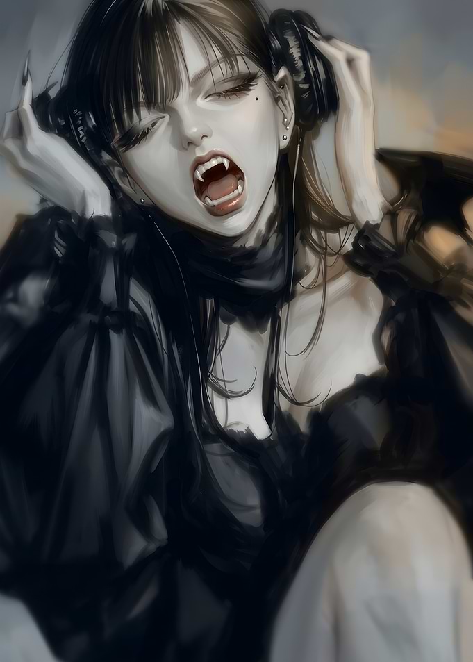 Vampire Girl Listening to Music
