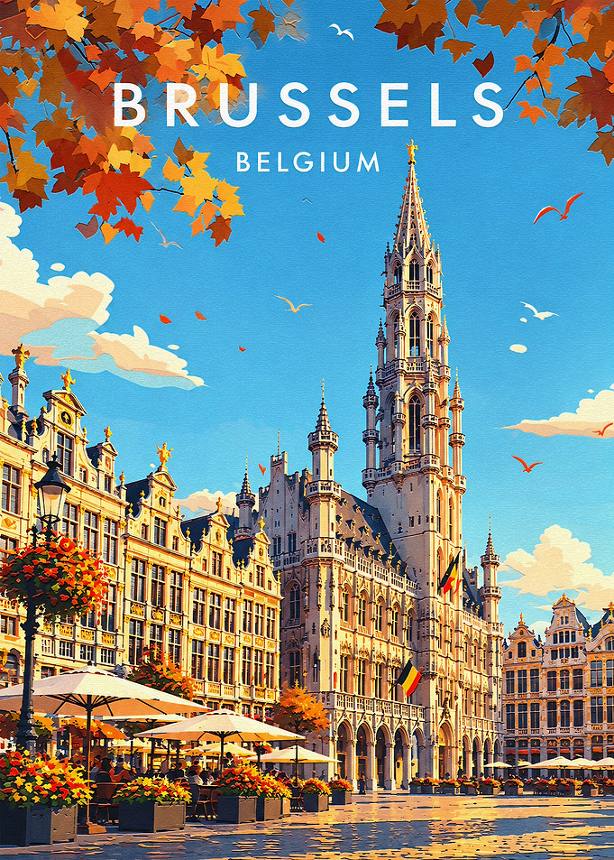 Brussels Belgium Autumn Travel Poster