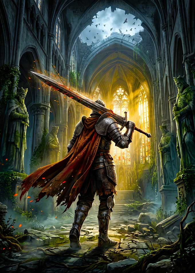 Knight in Ruined Cathedral