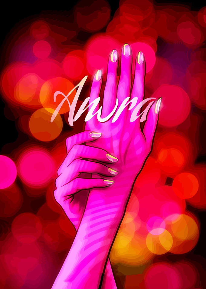 Vibrant Pink Hands with Aura Text