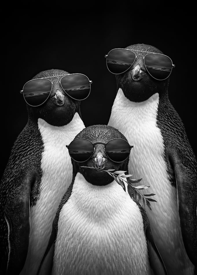 Three Cool funny Penguins Wearing Sunglasses