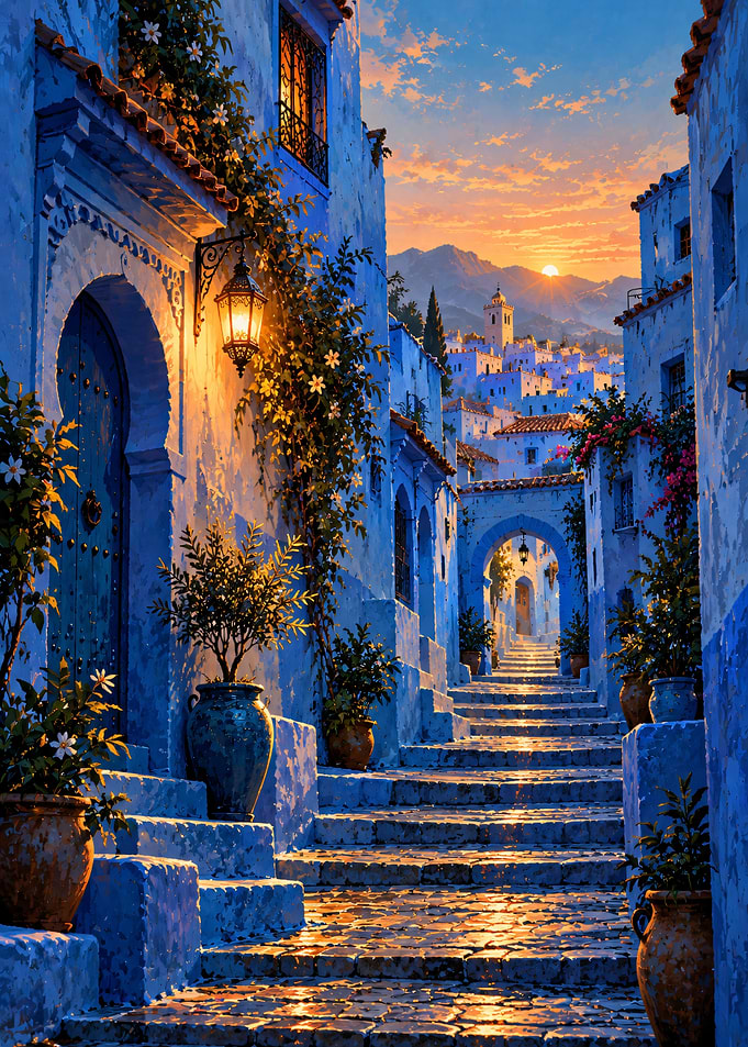 Sunset in Blue City Chefchaouen
