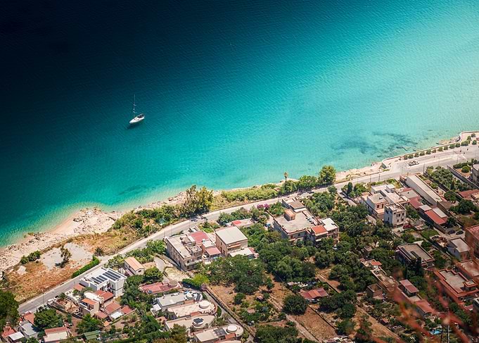 Aerial View of Mediterranean Coastal Town