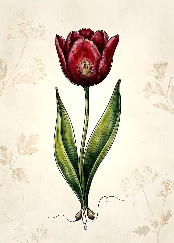 Vintage Botanical Illustration of a Tulip