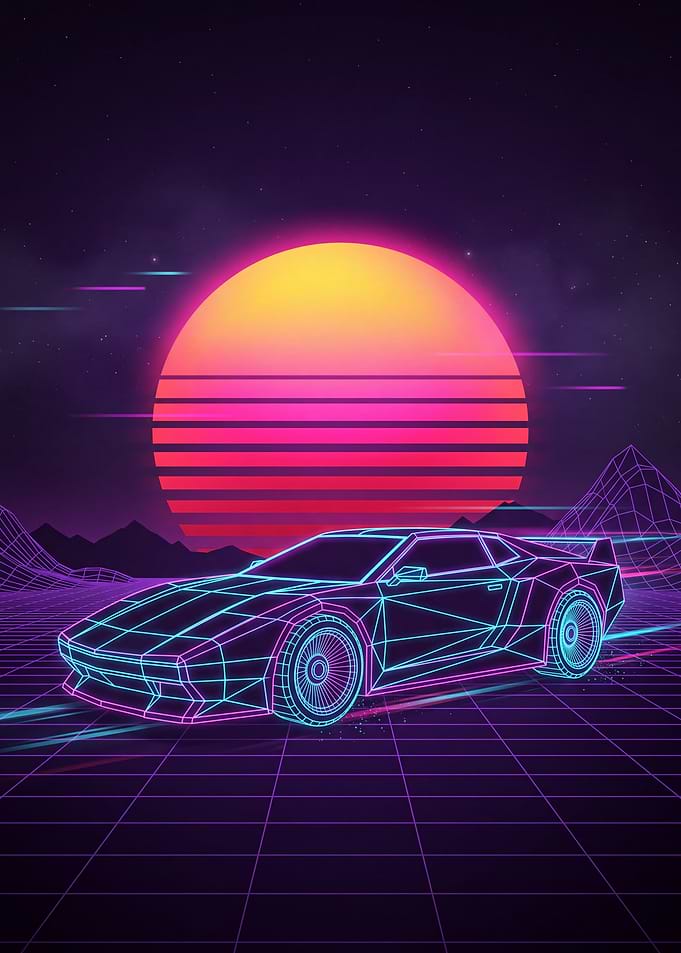 Retro Synthwave Wireframe Sports Car