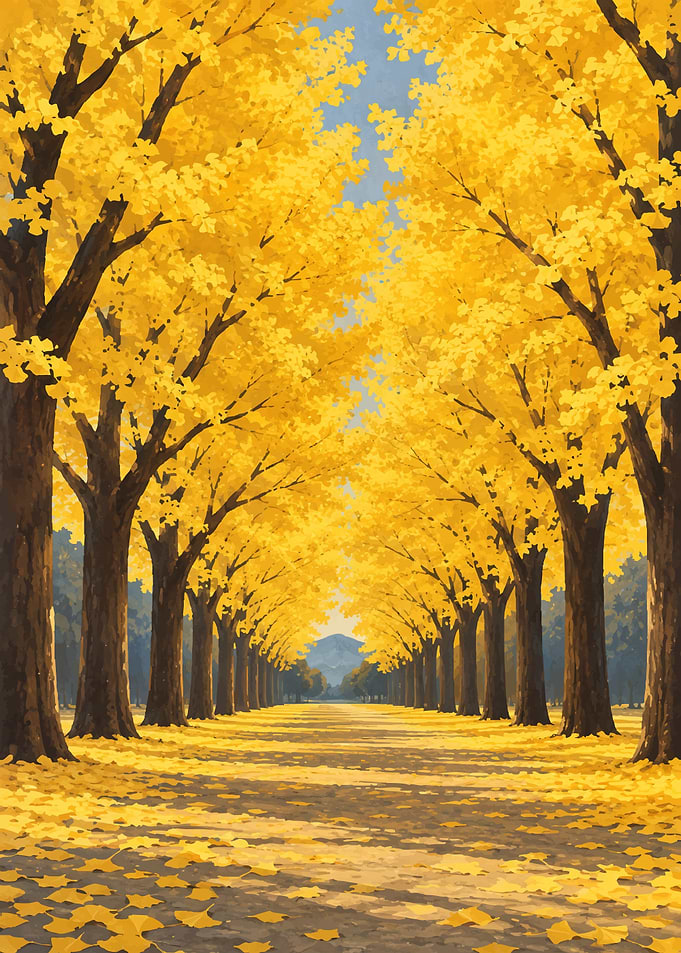 Golden Ginkgo Tree Lined Avenue