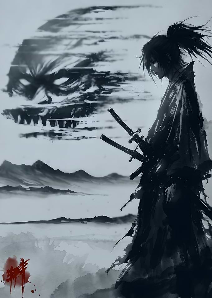 Samurai Warrior with Ghostly Spirit