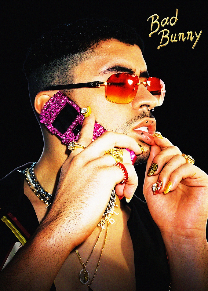 Bad Bunny Portrait with Rhinestone Phone