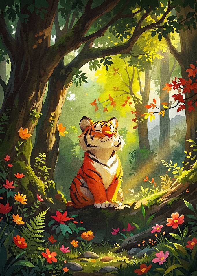 Cute Tiger Forest Art Poster
