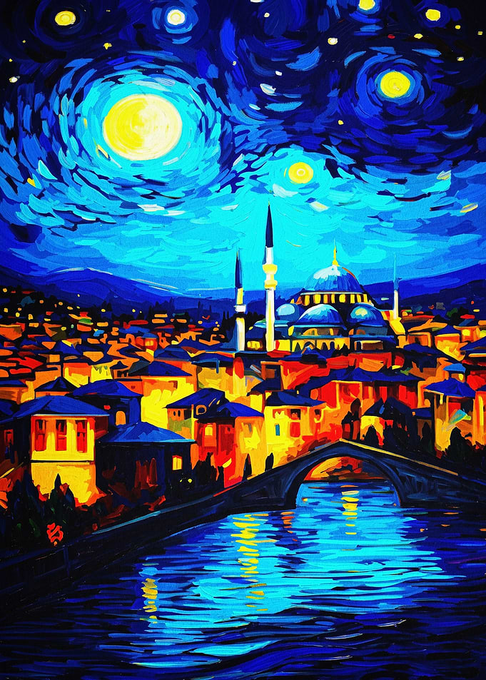 Starry Mosque Night Impressionist