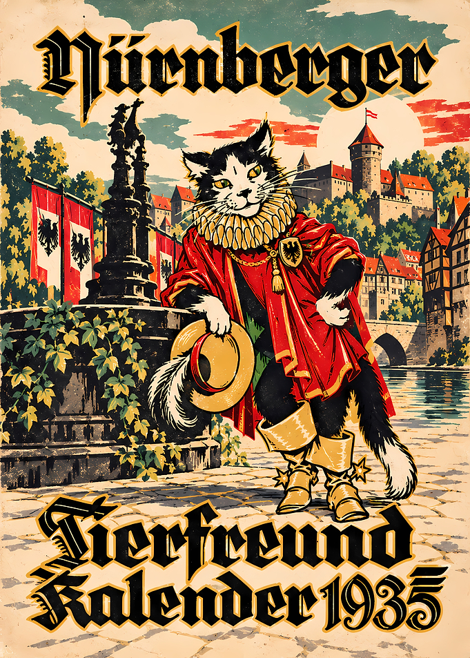 Vintage Nürnberger Tierfreund Kalender 1935 Poster