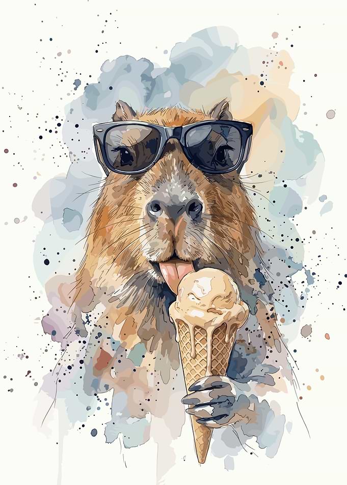 Cool Capybara Eating Ice Cream