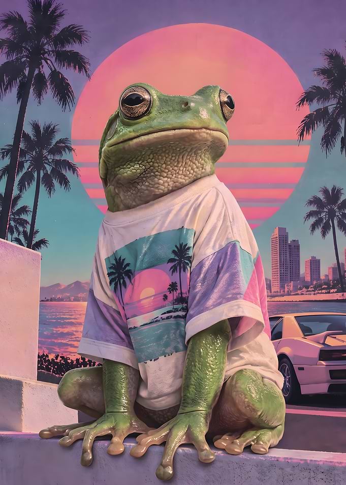 Synthwave Frog in Retro T-Shirt