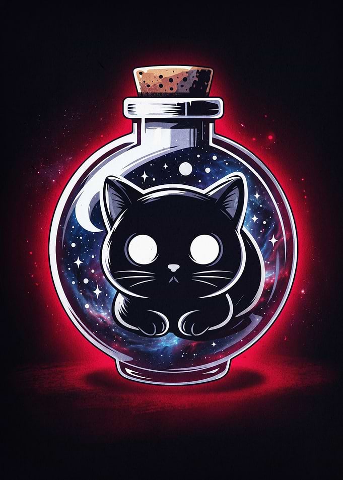 Black Cat Galaxy Potion Magic Art