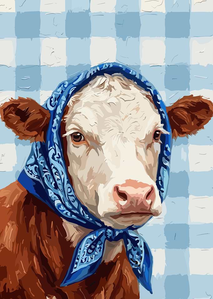 Cow Wearing a Blue Bandana