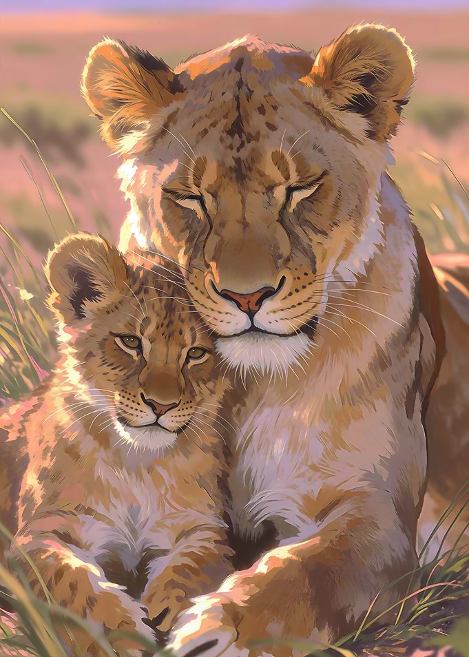 Lioness and Cub in Golden Light