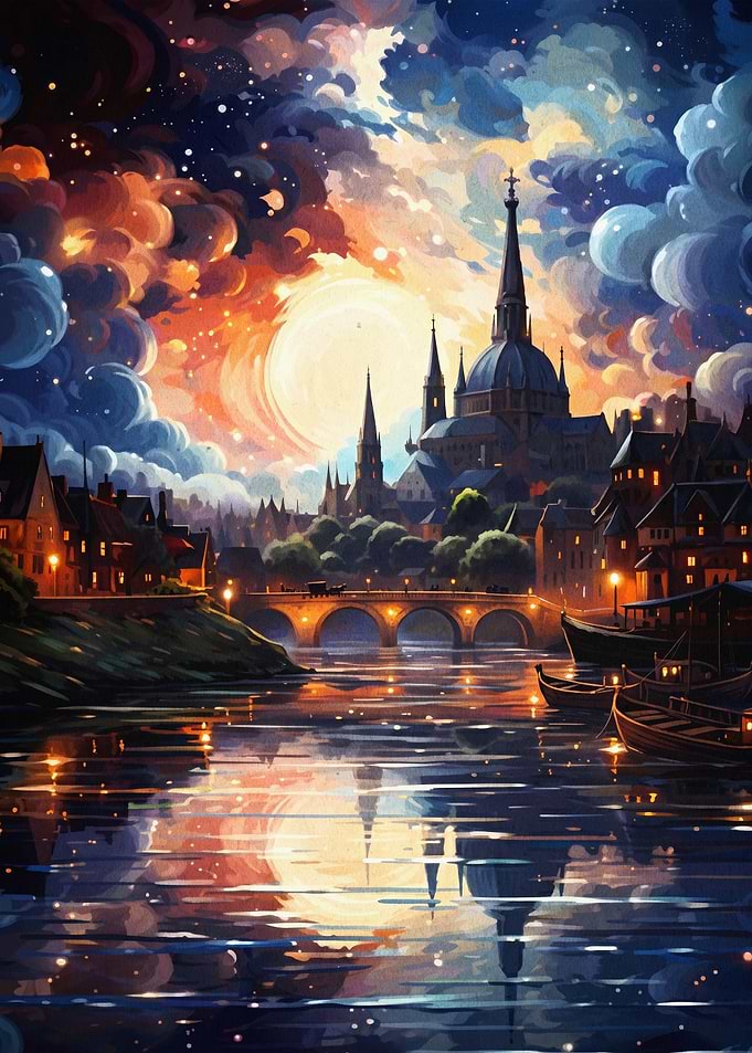 Fantasy Cityscape Magical Night Art