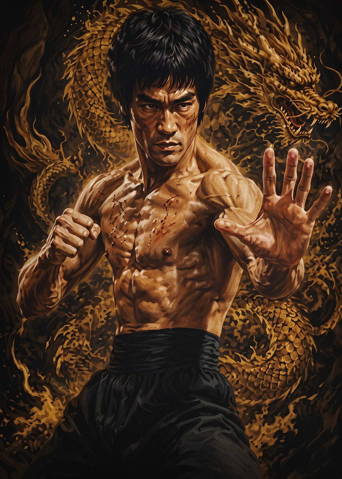 Martial Artist Golden Dragon Art