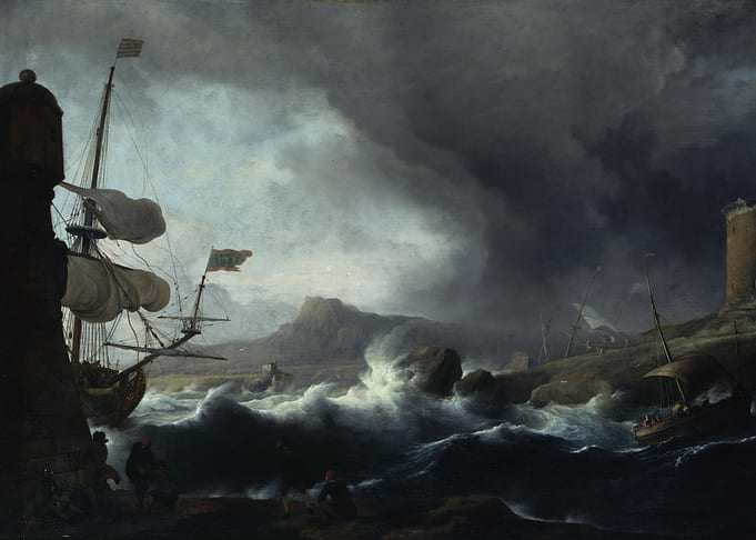 Ludolf Backhuysen (1630 -1708) - Stormy Seas on a Mountainous Coast