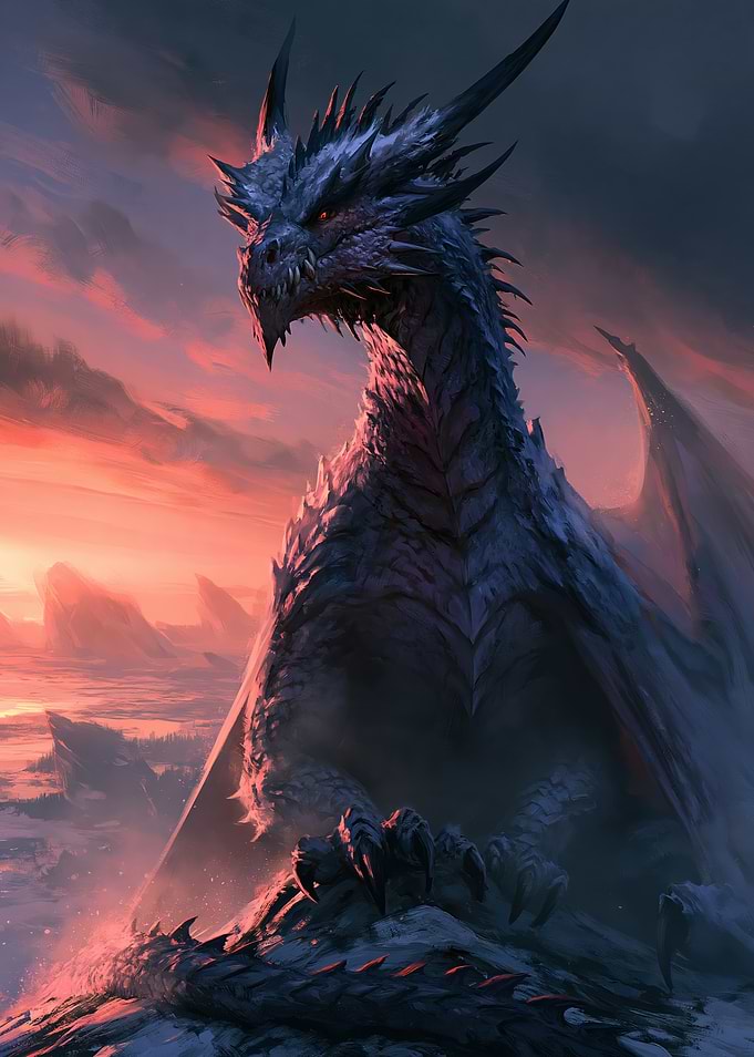 Majestic Dark Dragon at Sunset