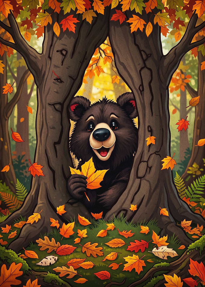 Cute Bear Autumn Forest Art Poster
