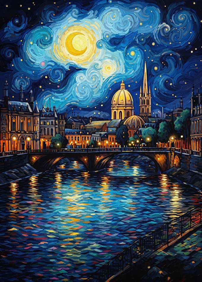 Starry Night Cityscape Art
