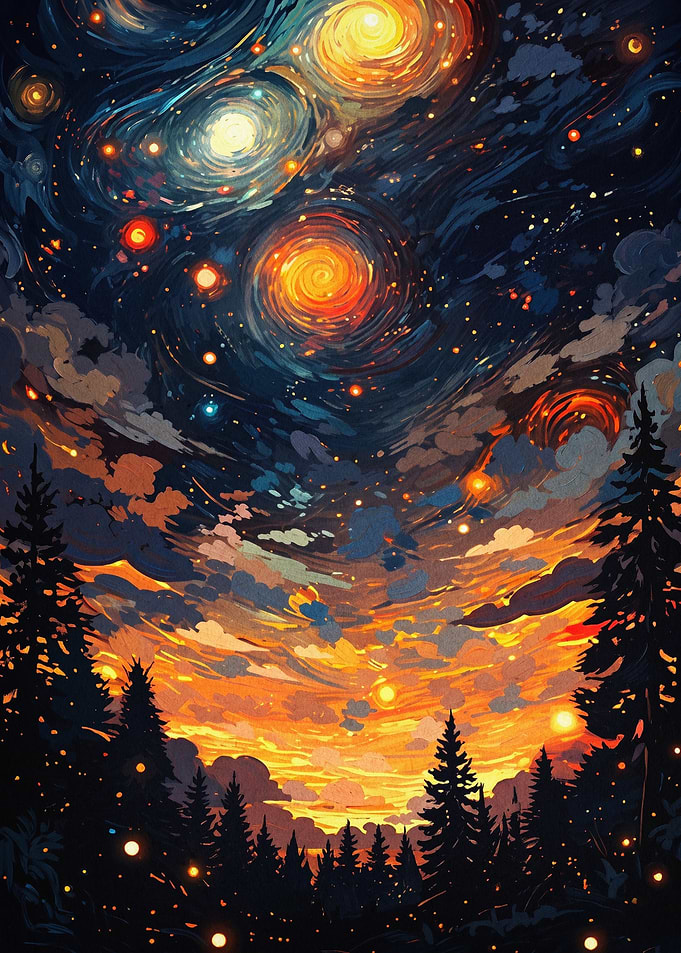 Starry Night Forest Impressionist