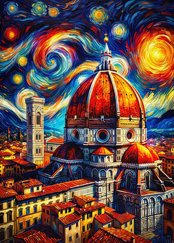 Florence Cathedral Starry Night Art