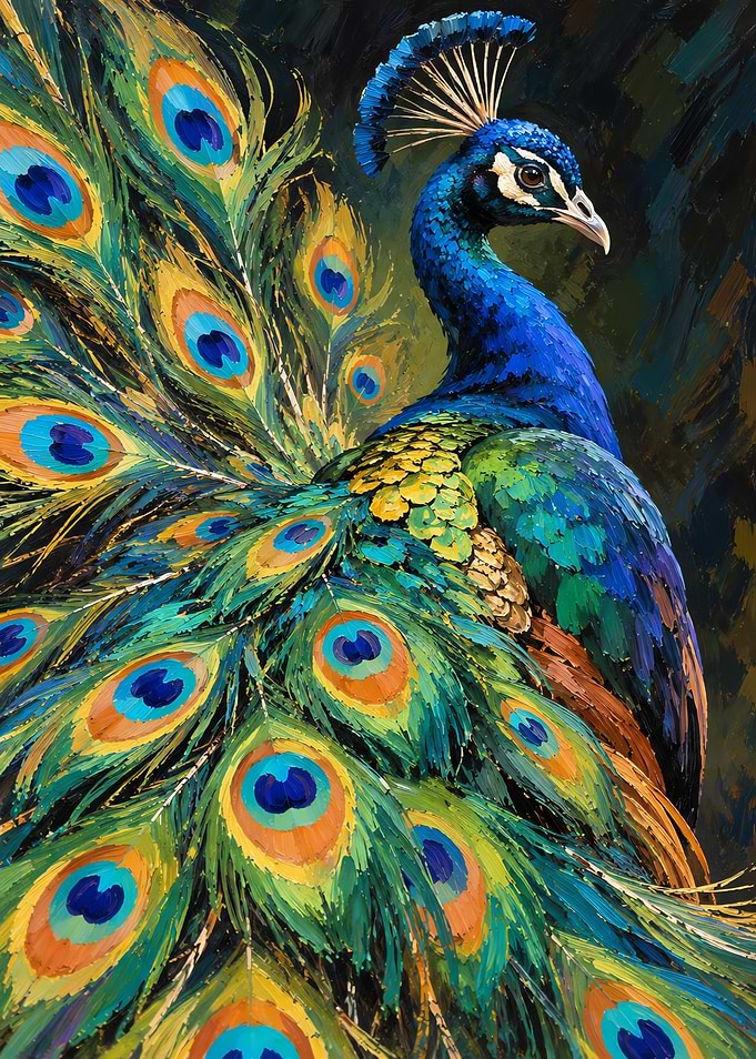 Vibrant Oil Painting of a Peacock