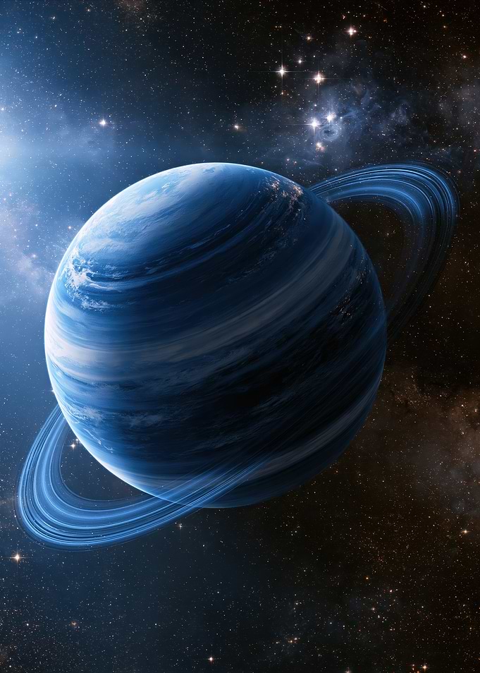 Majestic Blue Ringed Planet in Space