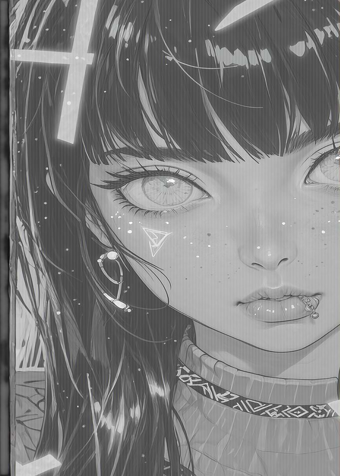 Monochrome Anime Girl Portrait