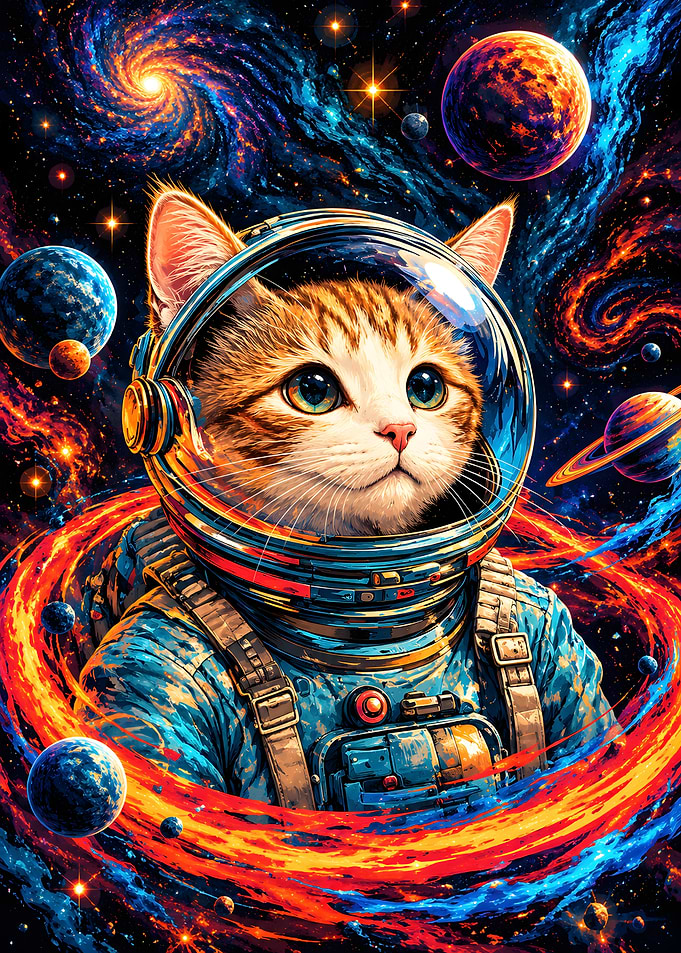 Astronaut Cat in Deep Space
