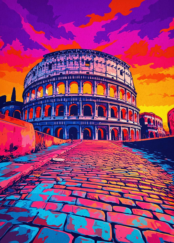 Rome Colosseum Synthwave Poster