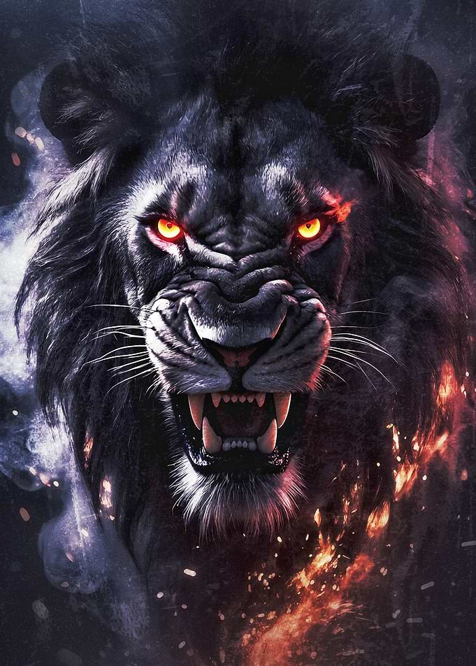 Fierce Glowing Eyed Black Lion