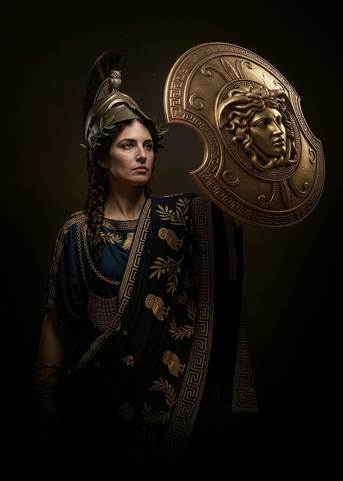 Athena Goddess with Medusa Shield